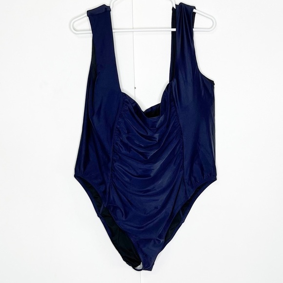 J. Crew NWOT Navy Ruched One Piece Swimsuit - Picture 2 of 7